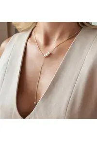Colier din argint Golden Lariat Ajustabil - Perle de cultura