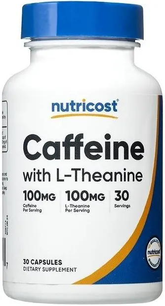 Caffeine with L-Theanine, 30 capsule, Nutricost
