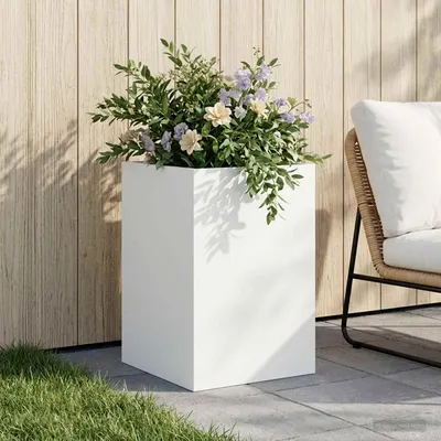 vidaXL Vază pentru Grădină Alb 40 x 40 x 60 cm Oțel laminat la rece