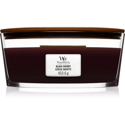 Woodwick Black Cherry lumânare parfumată cu fitil din lemn (hearthwick) 453 g