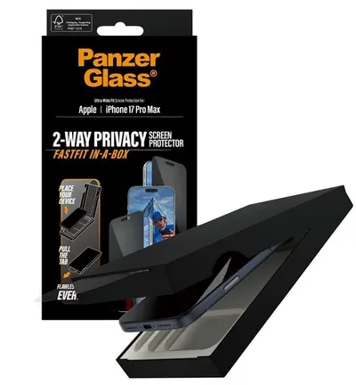 Protector de sticlă PanzerGlass - Fastfit in-a-box, iPhone 17 Pro Max, transparent
