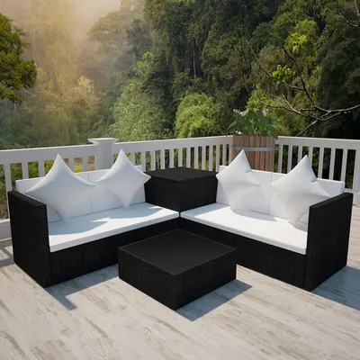 Gossi set mobilier de gradina cu perne, 4 piese, negru, poliratan