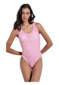 Costum de baie deschizatura in spate - bretele incrucisate - roz - poliester si elastan