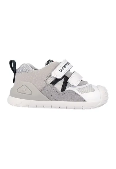 Pantofi sport cu logo si velcro - Gri deschis/Alb murdar