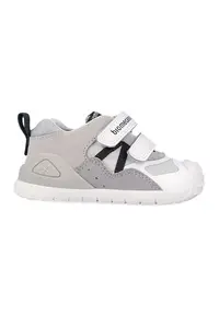 Pantofi sport cu logo si velcro - Gri deschis/Alb murdar