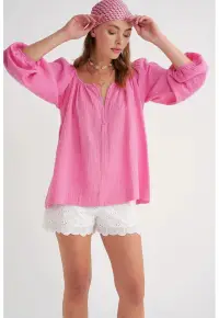 Bluze dama - bluza din tesatura de muselina - roz pudrat - textil