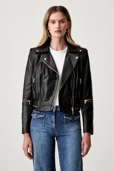 Elisabetta Franchi geacă de biker pentru femei din piele
