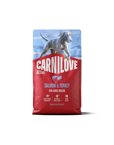 Hrană câini adulți talie mare CARNILOVE Active Dog Salmon & Turkey Adult Large Breeds 4 kg somon și curcan