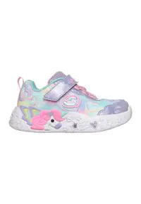 Pantofi sport Unicorn Charmer cu LED-uri si velcro - Violet/Albastru glaciar/Roz