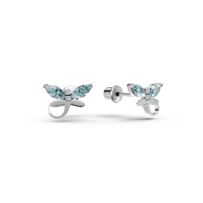 Cercei din aur alb cu topaze albastre marquise de 0.38ct si diamante round de 0.01ct pentru copii