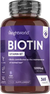 Biotin, 12000 mcg, 365 tablete, WeightWorld