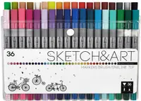 Markere cu vârf dublu Bruno Visconti Sketch&Art - Pensulă + tuș fin, 36 culori