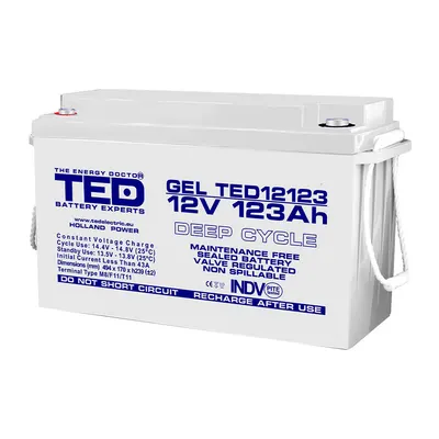 Acumulator Agm Vrla Ted Deep Cycle Ted003508, 12 V, 123 A, M8