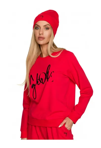 Beanie dama cu broderie. . Bumbac/Elastan. Rosu. Marime Universala