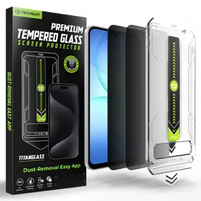 Folie de protectie Ecran Privacy Techsuit TitanGlass CrystalHD pentru Samsung Galaxy A17 5G / A16 5G A166, Sticla Securizata, Full Glue, Set 2 bucati