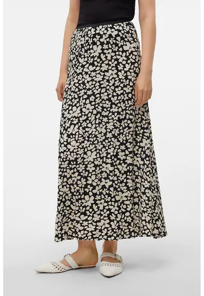 Fusta maxi evazata - Negru/Crem