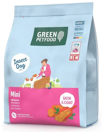 GREEN PETFOOD InsectDog Mini Skin & Coat 900 g hrană uscată fără cereale cu proteine din insecte pentru câini de talie mică