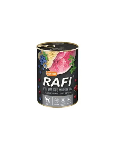 RAFI Hrana pentru caini cu sunca, stomac vita, afine si merisor 400g