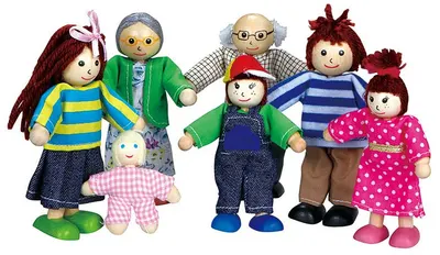 Set papusi din lemn Lelin - Familia, 7 piese