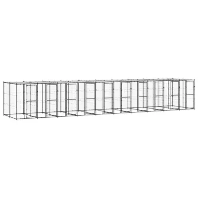 vidaXL Padoc pentru câini de exterior cu acoperiș, 24,2 m², oțel