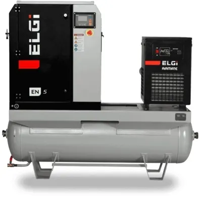 Compresor electric cu surub ELGI EN 7-7bar debit 1.13mc/min, uscator si rez.270L inclus, 7.5kW/400V