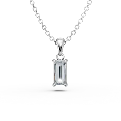 Lant cu pandantiv minimalist si zirconia solitaire din aur alb