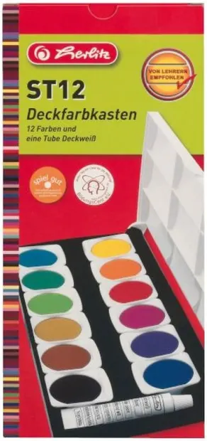 Vopsele de acuarelă Herlitz - 12 culori, cu tub de vopsea albă