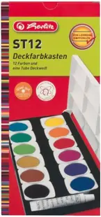 Vopsele de acuarelă Herlitz - 12 culori, cu tub de vopsea albă