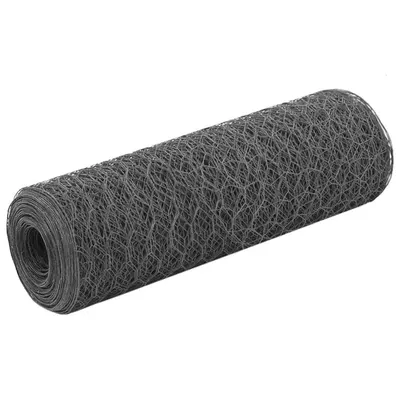 vidaXL Plasă de sârmă găini, gri, 25 x 0,5 m, oțel cu înveliș PVC