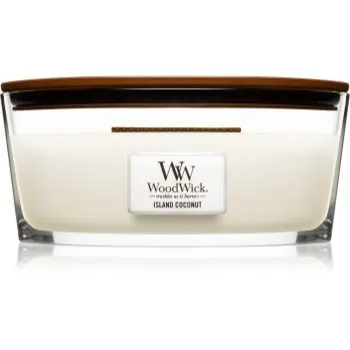Woodwick Island Coconut lumânare parfumată cu fitil din lemn (hearthwick)
