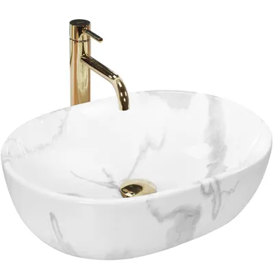 Lavoar cu montare pe blat 48x34 cm, imitatie piatra finisaj lucios, oval, Rea Amelia