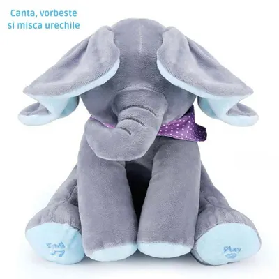 Jucarie interactiva Engros, elefant Cucu-Bau, cu muzica si miscare, diverse culori