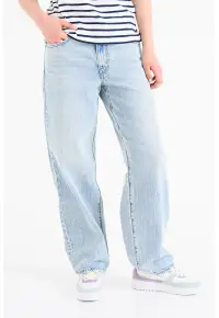 Blugi cu croiala baggy Dad - Albastru melange