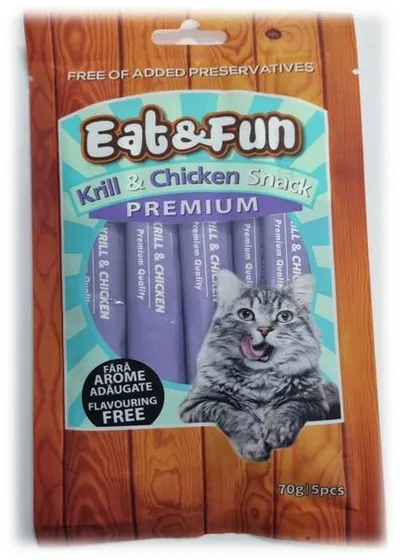 Eat&Fun Recompense Pisica Sos Krill & Chicken 70 G / 5 Buc
