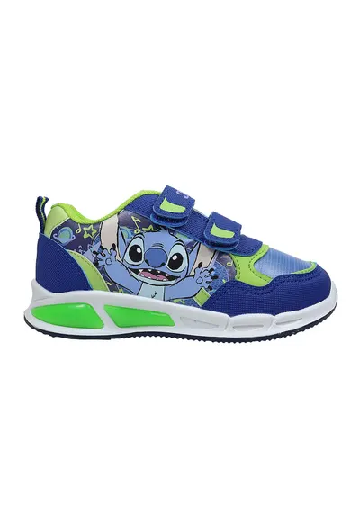 Pantofi sport low-cut cu Stitch si velcro - Albastru royal/Verde lime