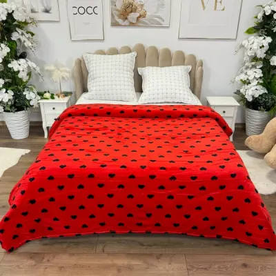 Patura pufoasa cocolino 200x230cm, 240g/mp, Rosu, Inimioare Negre