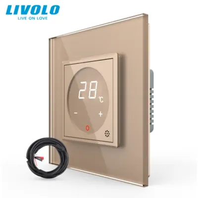 Termostat cu fir pentru incalzire in pardoseala, afisaj electronic, cu touch-screen Auriu