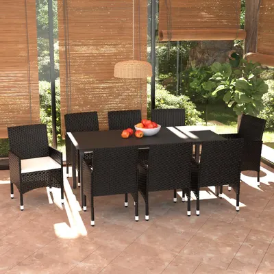 Gossi set mobilier de gradina cu perne, 9 piese, negru, poliratan