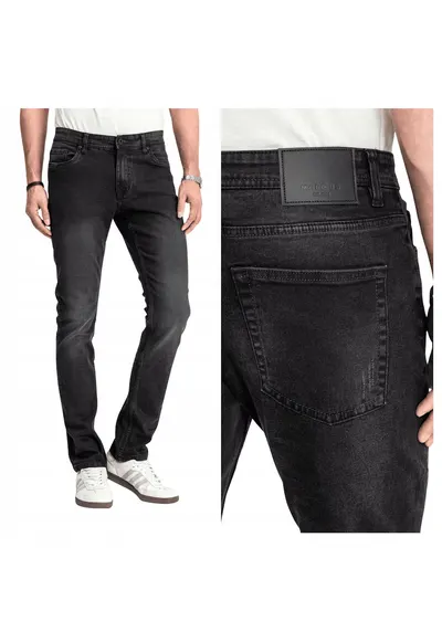 Blugi Barbati - Felix - Straight Fit - Talie Medie - 100% Bumbac - Fermoar - Lungi - 5 Buzunare - Gri inchis