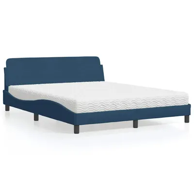 vidaXL Pat cu saltea, Dover, albastru, 160x200cm, material textil