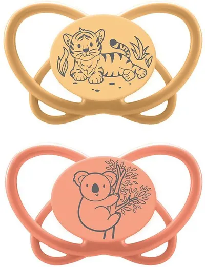 Suzete din silicon NIP Green - Tigru și koala, 0-6 m, 2 bucăți