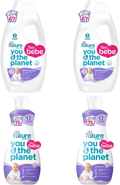 Pachet promo 3 + 1 Future baby - Gel concentrat pentru spălare cu lavandă, 2 x 2.7 l + Balsam de rufe cu lavandă, 2 x 1.5 l