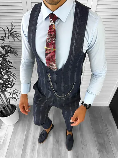 Vesta barbati eleganta slim fit bleumarin inchis B5517 O1-5.2
