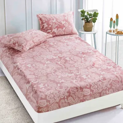 Cearsaf CoCoLiNo, JoJo Home, cu Elastic, 180x200x25cm, 2 fete de perne, 50x70cm, Roz, model floral