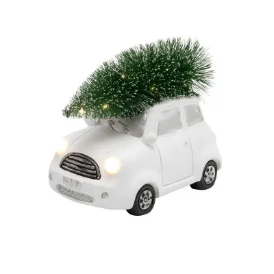 Figurina ceramica ornamentala, masina cu brad, iluminata LED