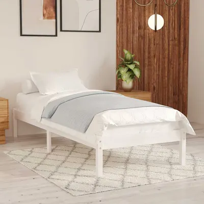 vidaXL Cadru de pat, alb, 90x200 cm, lemn masiv de pin