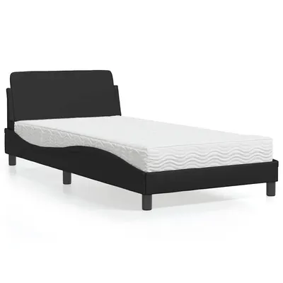 vidaXL Pat cu saltea, Dover, negru, 100x200 cm, piele ecologică