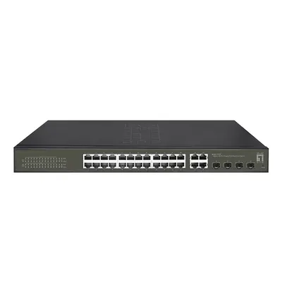 Switch cu 24 porturi RJ45 1000 (PoE+) + 4 porturi SFP/RJ45 Combo Schrack QLGES2128P, 19 inch, 380 W, cu management