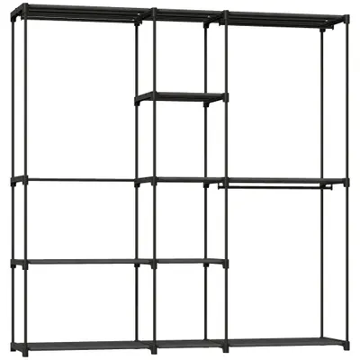 HOMCOM Dulap Garderobă din Material Textil cu 8 Rafturi și 3 Bare pentru Agățat, 182x43x185 cm, Negru | Aosom Romania