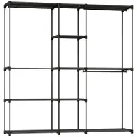 HOMCOM Dulap Garderobă din Material Textil cu 8 Rafturi și 3 Bare pentru Agățat, 182x43x185 cm, Negru | Aosom Romania